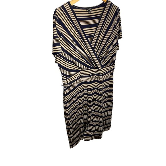 Talbots Tan Black Faux Wrap Short Sleeved Midi Dress Sz 1X - Picture 3 of 10